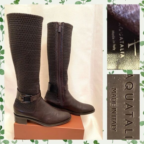 Aquatalia RARE stretch leather riding boots size 6 - Picture 1 of 11